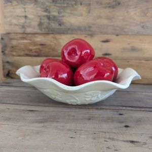 Vintage White Ceramic Bowl with Red Apples